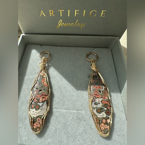 SOLD - 14k Gold Filled Madagascar Ocean Jasper Healing Stone Earrings - Picture 3 of 14